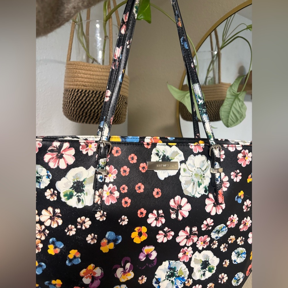 Floral Black Vinyl Carry-on Tote Bag - Picture 2 of 12